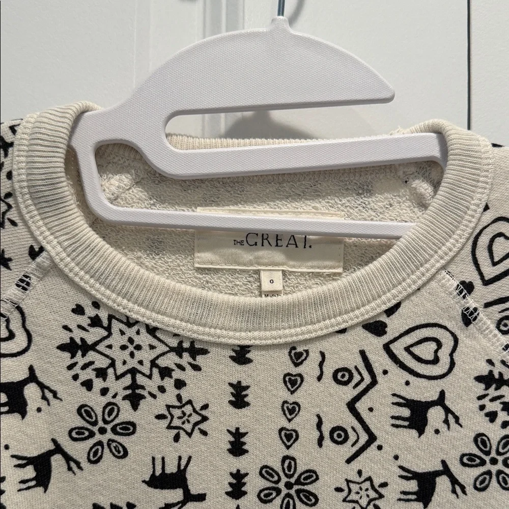 THE GREAT. Black and Cream Patterned Holiday Christmas Sweatshirt Neutral, 0 - Picture 3 of 5